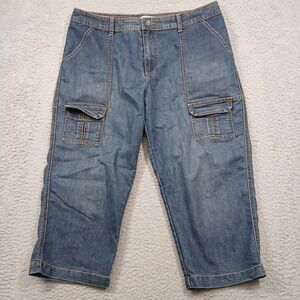Coldwater Creek Cargo Denim Capri Pants Women's‎ 12 Blue Natural Fit
